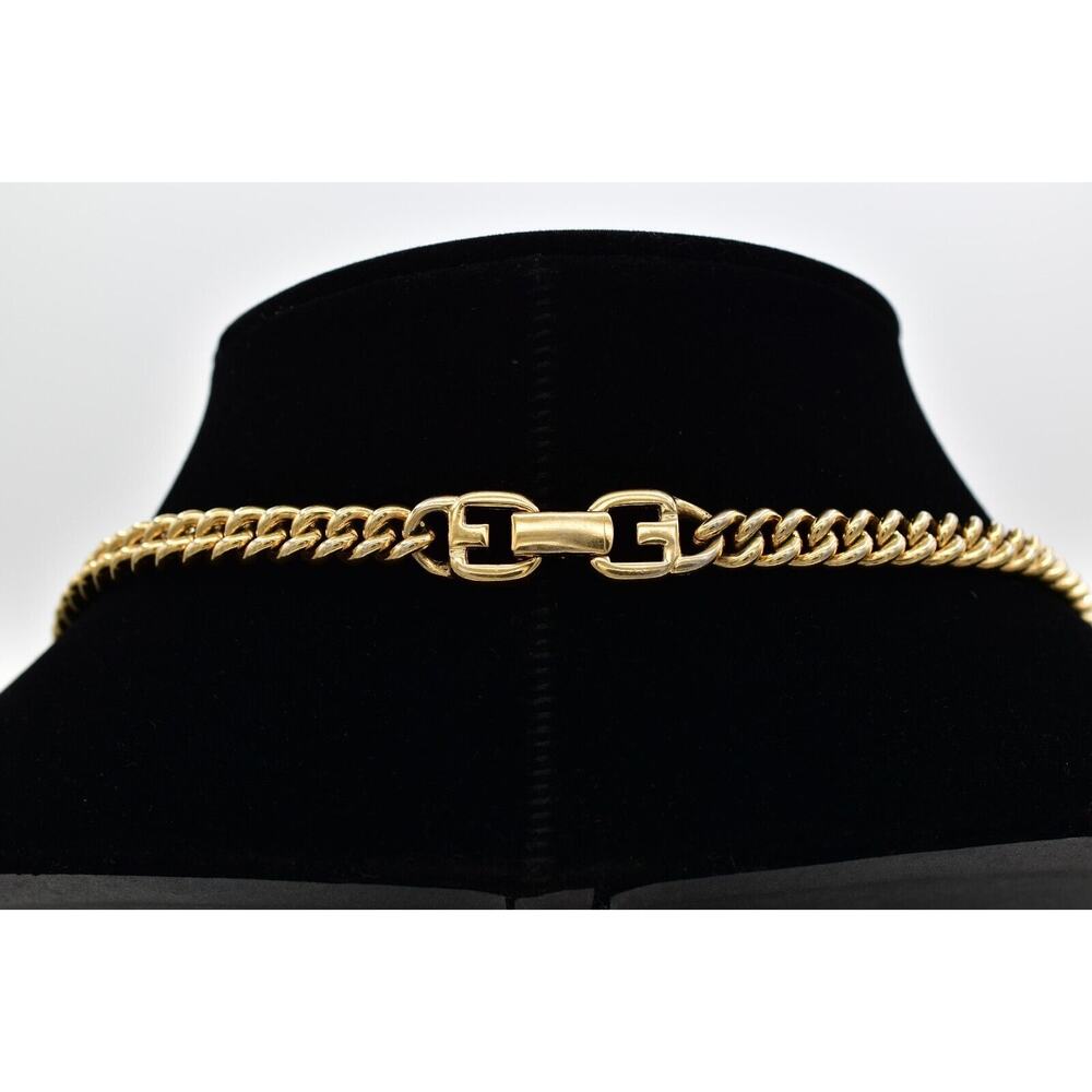 Givenchy Vintage Logo Coin Necklace Blue Cabochon Gold Station Chain 1980s BinBJ - Picture 6 of 12